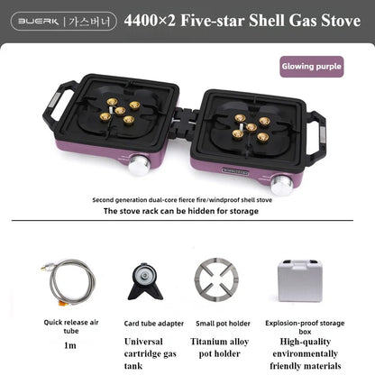 BUERK 8800W High Power Double Burner Camping Gas Stove - Portable Foldable Outdoor BBQ Grill - Split Type Butane Propane Burner
