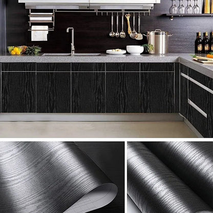 Black Wood Wallpaper - 23.6 Inch Peel and Stick Self Adhesive Wallpaper For Wall Countertop Cabinet Home Decoration Roll
