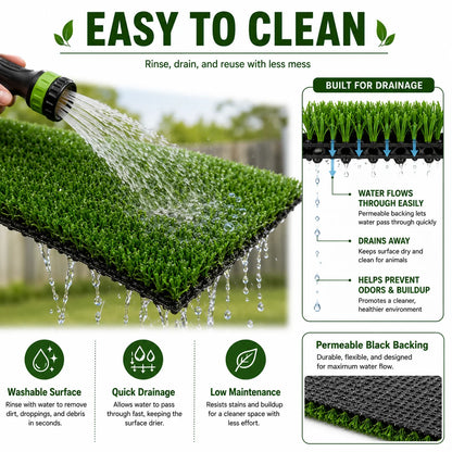 6FT x 30FT Artificial Grass Turf Roll, 0.4in Poultry Coop Flooring Mat for Chickens & Ducks, Quick Drain Synthetic Grass Rug with Black Backing, Easy to Clean Outdoor Farm Run Ground Cover with Stakes