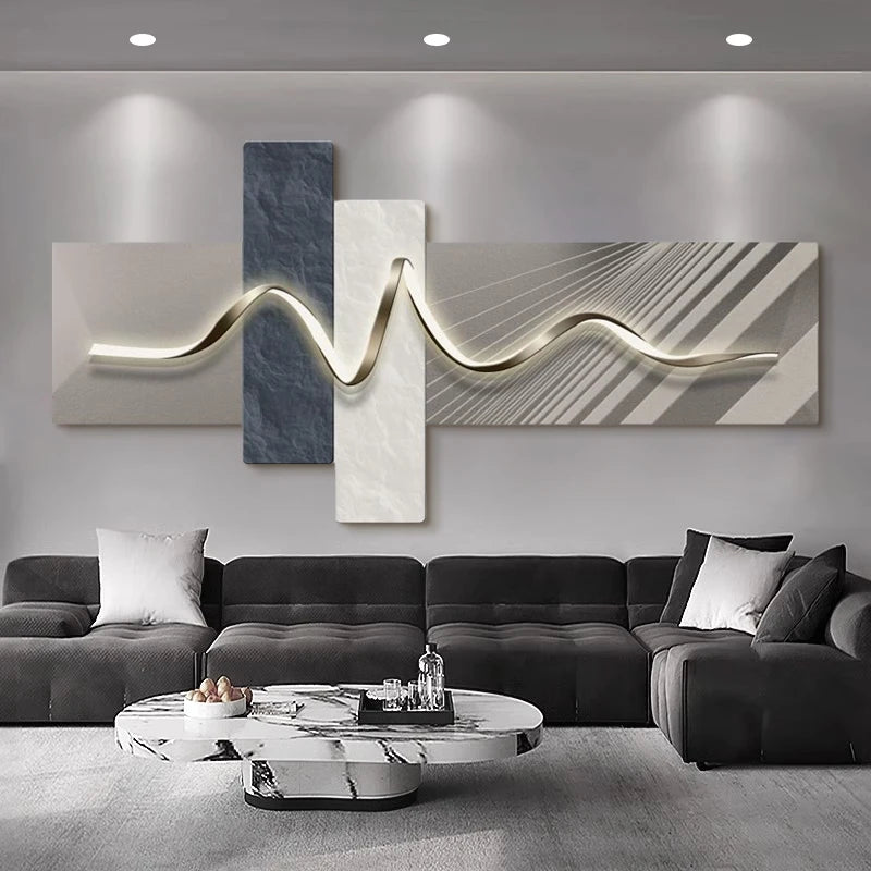 Main bedroom living room geometric office decor painting with lights luxury sofa TV background wall hanging picture bedroom beds