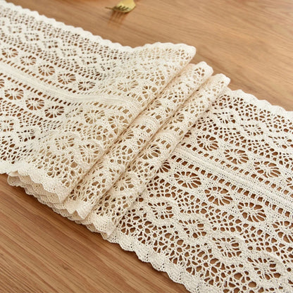 Table Runner Beige Christmas Crochet Lace Cotton Blended Fabric with Tassel For Coffee Table Decor Wedding Decoration