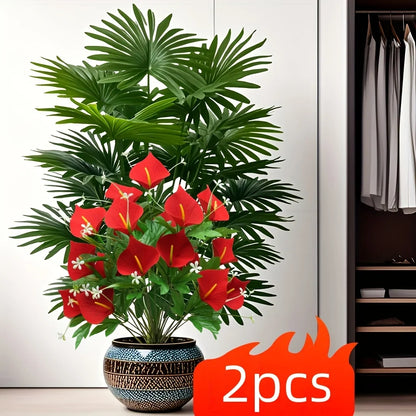 2PC Artificial Calla Lily and Large Palm Tree Set Vibrant Spring Home Decor Potted Plant Suitable for Indoor Outdoor 2026 New