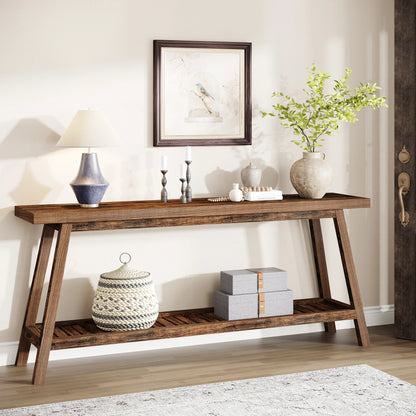 Tribesigns Farmhouse Console Entryway Table: 70.9 Inches All Wood Console Table for Entrance, 2 Tiers Narrow Long Behind Couch S