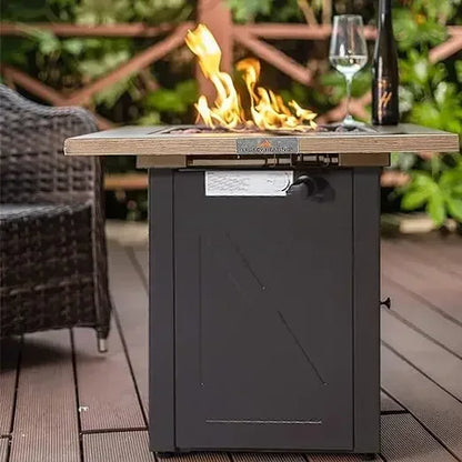 L # Wicker &Rattan Square Propane Fire Pit Table, Outdoor Dinning Gas Fire Table With Lid, Lava Stone, ETL Certification