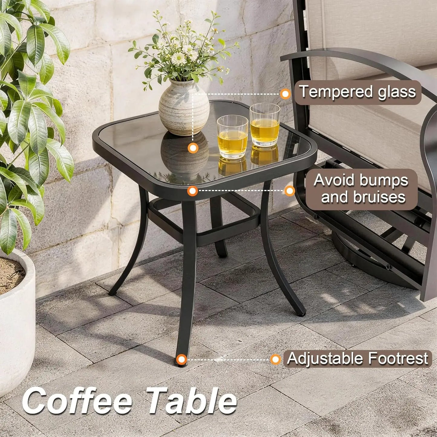 5 Piece Patio Set, Aluminum Outdoor Swivel Chairs Set of 2 with 2 Ottoman 5.1’’ High-Resilience Seat Cushions, Customized