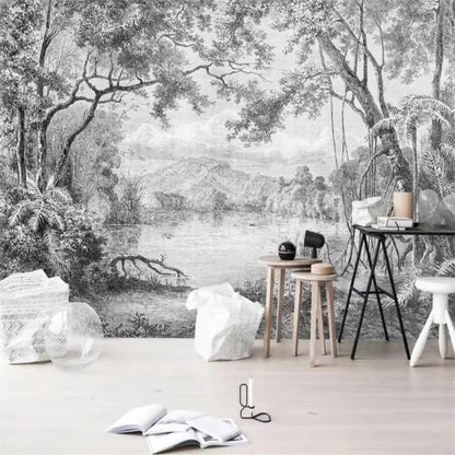 custom European landscape wallpapers oil painting TV background American retro restaurant wallpaper living room big tree mural