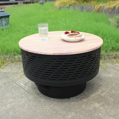 26 Inch Wood Burning Fire Pit Table with Grill Lid Cover Fire Poker for Outdoor BBQ Bonfire-NEW