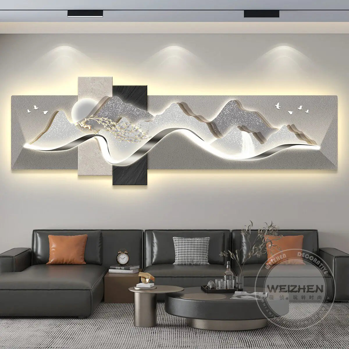 Modern Luxury Led Living Room Decoration Painting Background Wall Mural Simple High-End Banner Hanging Painting Home Appliance