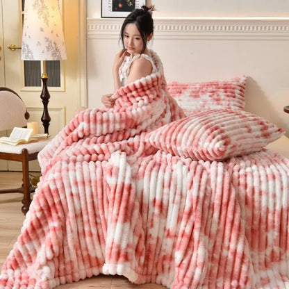 Flannel Blanket Queen Size Spring Autumn Warm Blankets for Bedgradient Color Soft Plush Sofa Throw Blanket