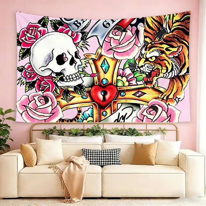 pink ed hardy wallpaper  Flags Wall Hanging Tapestry Outdoor Garage Room Decorative flag Background Blanket