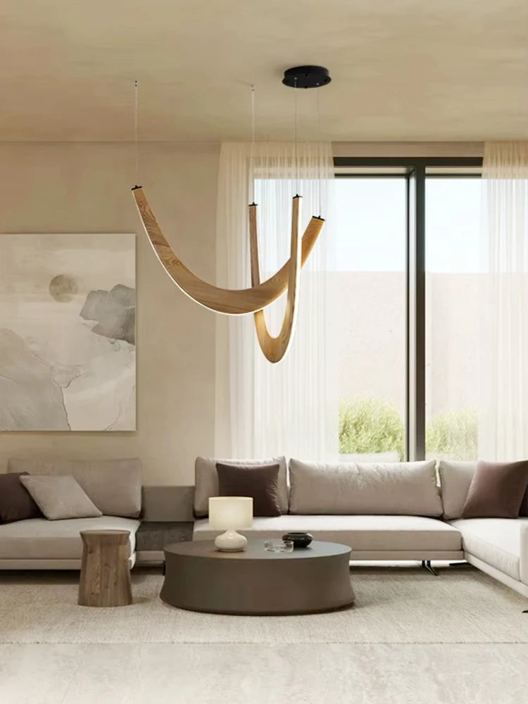 Modern U-shaped Wooden LED Pendant Lights Indoor Hanging Lamp Living Sitting Room Lobby Kitchen Island Dining Living Room Office