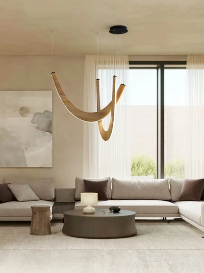 Modern U-shaped Wooden LED Pendant Lights Indoor Hanging Lamp Living Sitting Room Lobby Kitchen Island Dining Living Room Office