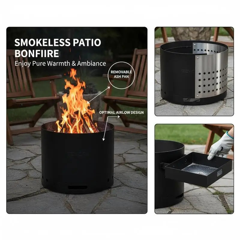 Portable Fire Pit 12.6 x 15 inch For Outdoor Patio Camping Backyard, Wood Burning Fireplaces Removable Ash Pan Metal Structure Outdoor Heating Gear