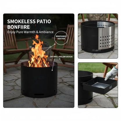 Portable Fire Pit 12.6 x 15 inch For Outdoor Patio Camping Backyard, Wood Burning Fireplaces Removable Ash Pan Metal Structure Outdoor Heating Gear