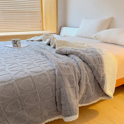 Home Thick Bed Blanket Double Sided Lamb Cashmere Fleece Plaid Blankets Winter Warm Throw Sofa Cover Newborn Wrap Kids Bedspread