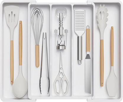 Kitchen Silverware Drawer Organizer Expandable Utensil Tray Adjustable for Spoons Forks Knives Flatware and Cutlery Organizer
