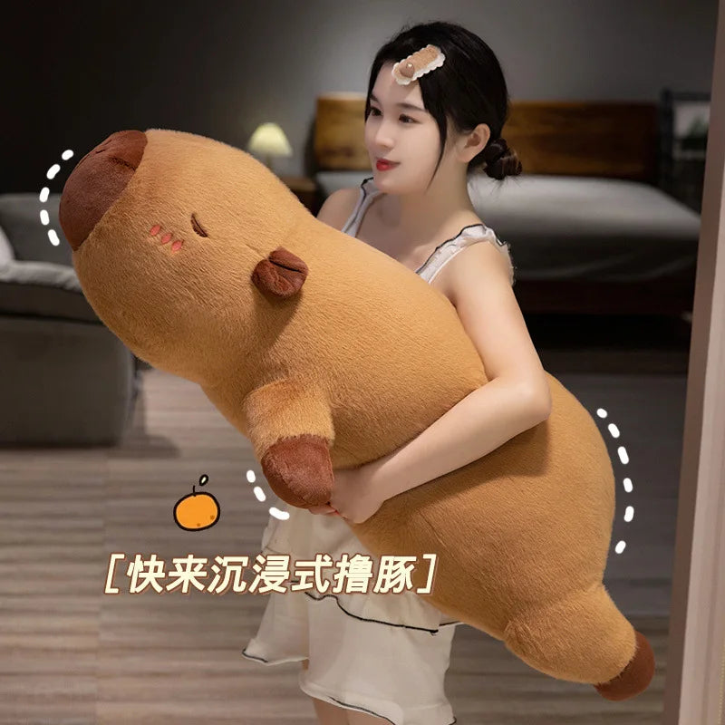Papaya Capibara throw pillow with otter plush toy for girls' bed as a companion pillow for sleeping, girlfriend's birthday gift