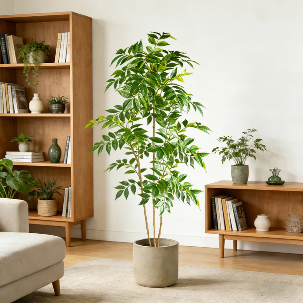 76-140cm Artificial Ficus Tree Large Fake Nandina Plants Plastic Palm Branch Tall Faux Sumac Plant For Home Garden Office Decor