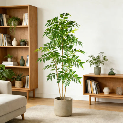 76-140cm Artificial Ficus Tree Large Fake Nandina Plants Plastic Palm Branch Tall Faux Sumac Plant For Home Garden Office Decor
