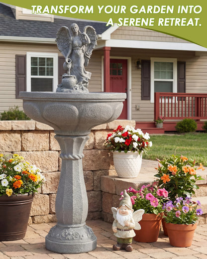 Outdoor Water Fountain, 37" High Cascading Waterfall Fountain with Whisper-Quiet Pump, Large Cascading Freestanding Resin Founta