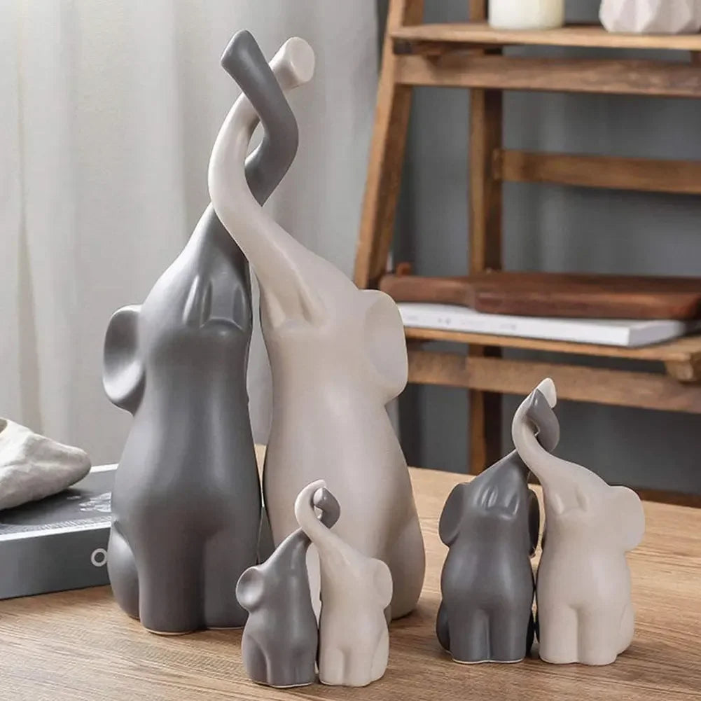 Ceramic Elephant Figurines for Living Room Creative Miniatures Animal Ornaments Crafts and Furnishings 2PCs