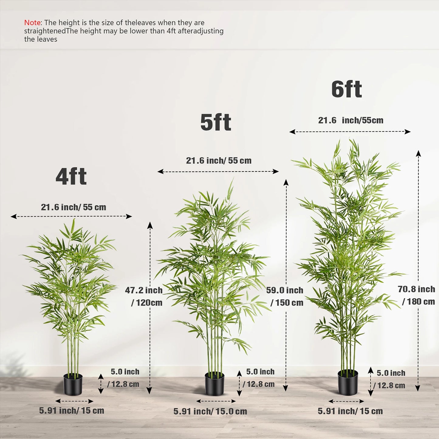 4/5/6ft Artificial Bamboo Tree Tall Fake Bamboo Plant in Black Pot Faux Trees with Realistic Trunks and Lifelike Leaves for Indoor Outdoor Home Office Décor