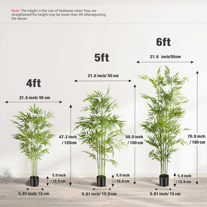 4/5/6ft Artificial Bamboo Tree Tall Fake Bamboo Plant in Black Pot Faux Trees with Realistic Trunks and Lifelike Leaves for Indoor Outdoor Home Office Décor