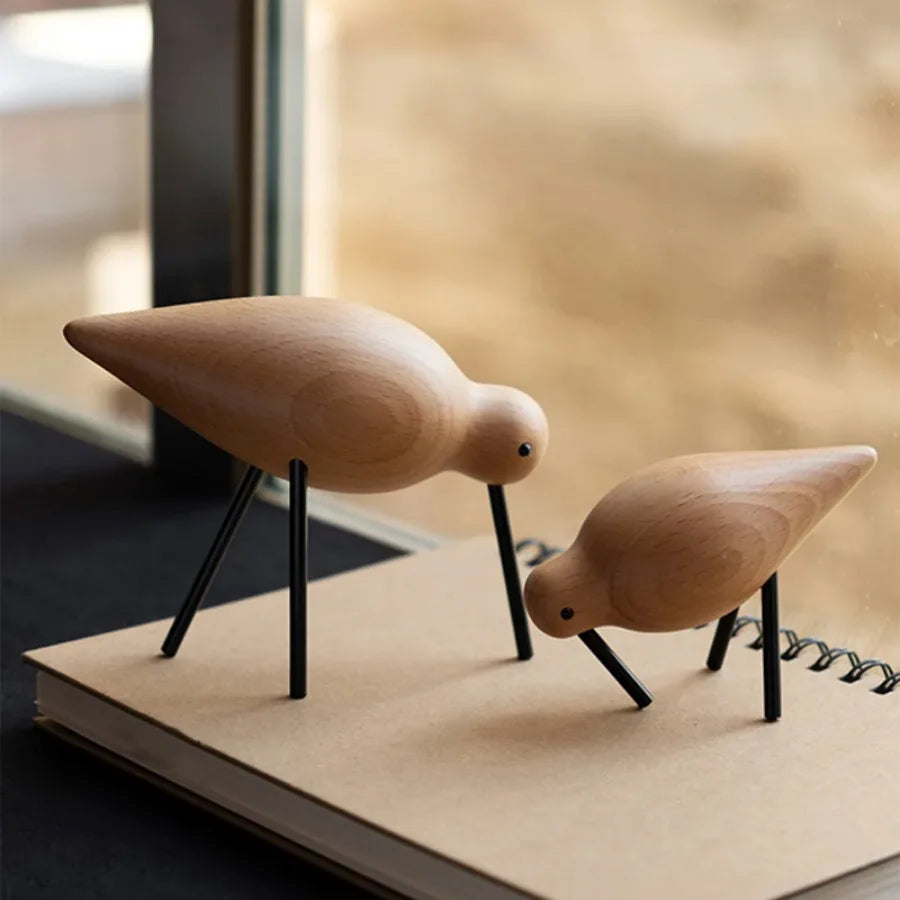 Nordic Style Wooden Short Bird Ornaments Creative Abstract Animal Statues Home Decor Bird Sculpture Living Room Desktop Crafts