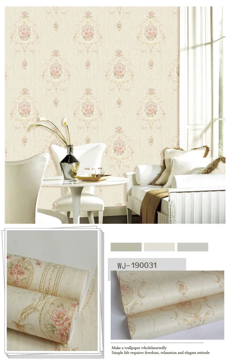 American Pastoral Non-Woven Wallpaper 3D Three-Dimensional Background Wall Home Bedroom Living Room Ab Matching Floral Wallpaper