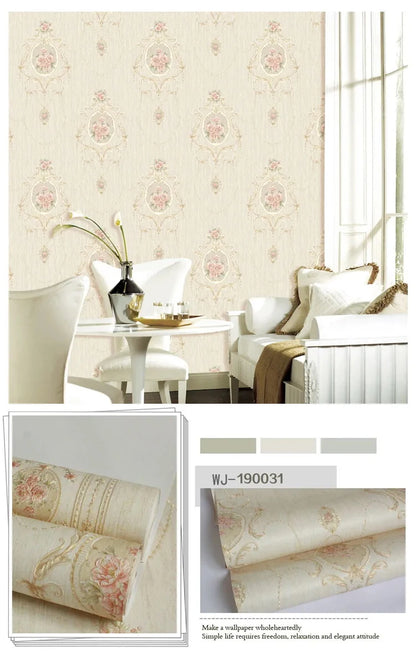 American Pastoral Non-Woven Wallpaper 3D Three-Dimensional Background Wall Home Bedroom Living Room Ab Matching Floral Wallpaper