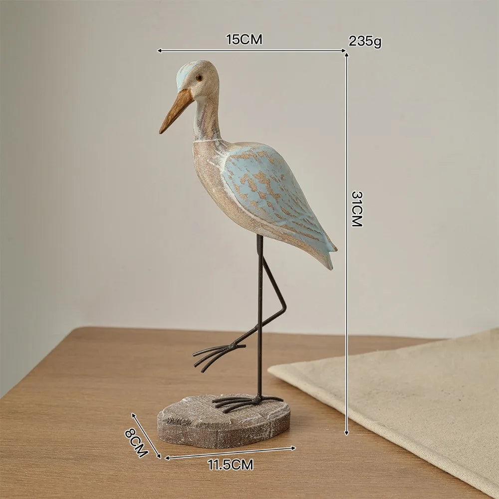 Mediterranean Style Creative Tall Bird Wooden Sculpture Desk Decoration Office Gift Retro Ornaments Exquisite Carving