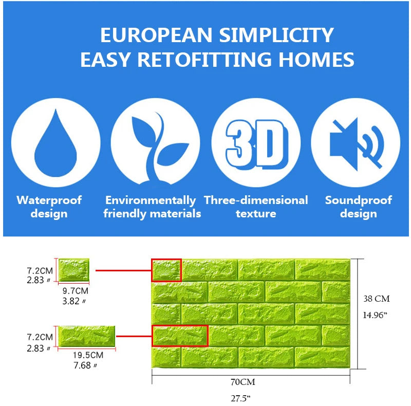 70x38cm Self adhesive Waterproof TV Background Brick Wallpapers 3D Wall Sticker Living Room Wallpaper Mural Bedroom Decorative