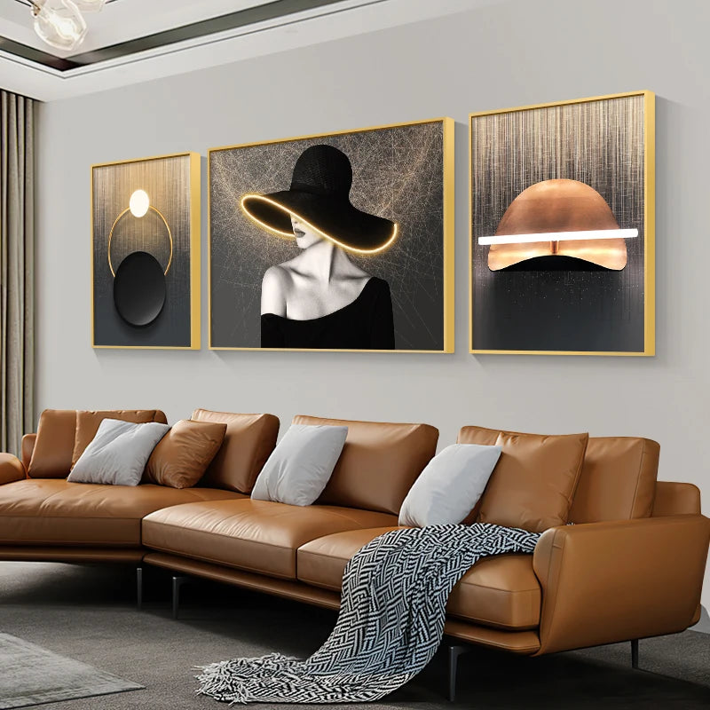 Living Room Decoration Painting LED Lighting Mural Painting Character Triptych Hanging Painting Bedroom Sofa Background Wall