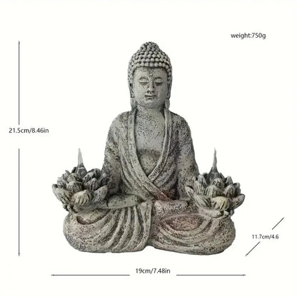 1pc Lotus Buddha Statues with LED Lights, Solar-Power Buddha Sculpture Decor for Home Garden, Yard, Patio, Yoga.