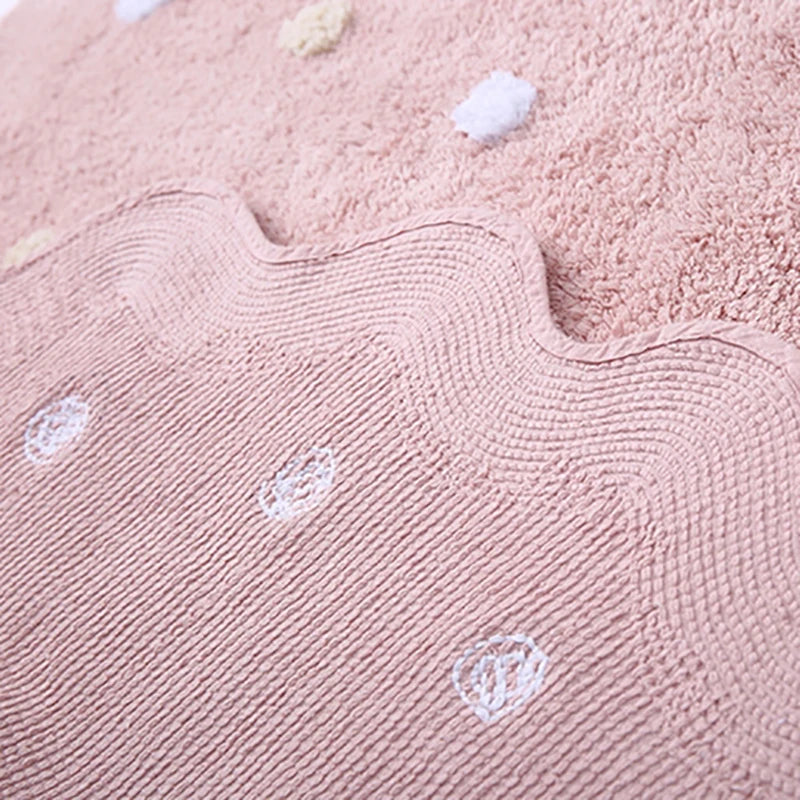Nordic Cotton Round Rug Dots Wave Shape Floor Mat Soft Pink White Carpet Kids Playmat Bedroom Pad Kawaii Home Room Decor 120cm