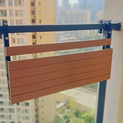 Metal Tube Fixation Plastic Imitation Wood Outdoor Tables Modern Simple Balcony Hanging Table Railing Folding Outdoor Furniture