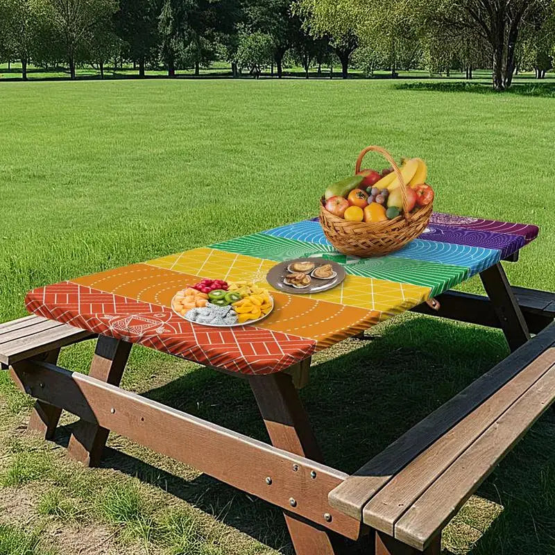 Outdoor Picnic Table Cover Geometric Fitted Outdoor Picnic Blanket Windproof Wipeable Patio Table Covers For Party Indoor