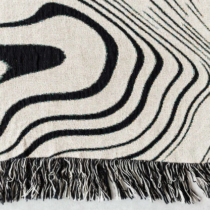 Abstract Wavy Jacquard Woven Throw Blanket Boho Black White Swirl Tassel Blanket Modern Art Woven Sofa Throw Home Decor