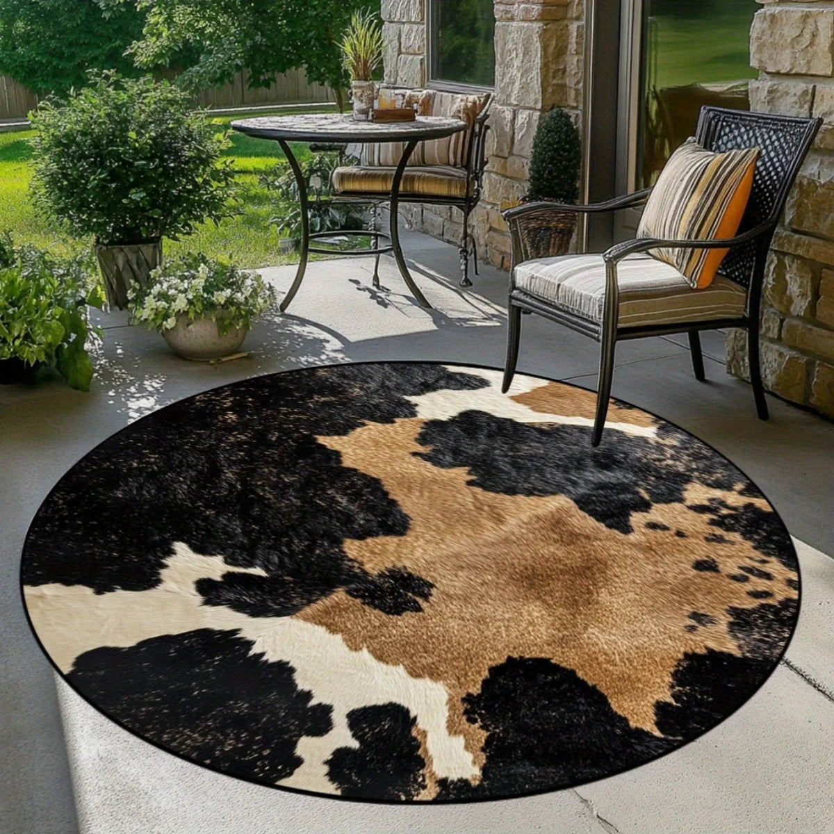 1PC Cow Print Round Rug, Soft Polyester, Black & White Design, Lightweight & Washable, for Living Room/Bedroom