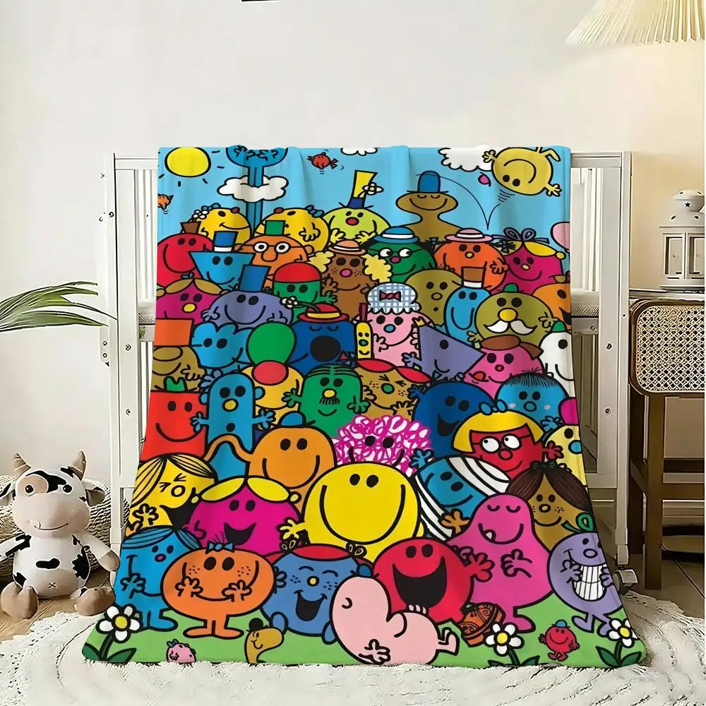 Mr M-Men Little M-Miss Throw Soft Flannel Throw Blanket, Lightweight Breathable Summer Nap Blanket For Home Travel Cozy Decor