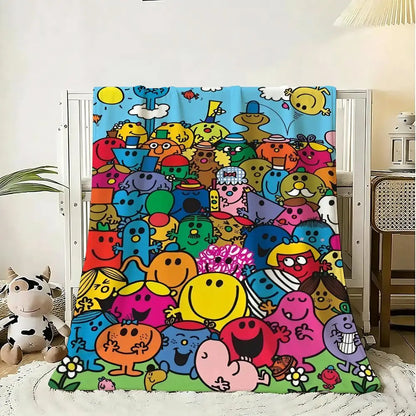 Mr M-Men Little M-Miss Throw Soft Flannel Throw Blanket, Lightweight Breathable Summer Nap Blanket For Home Travel Cozy Decor