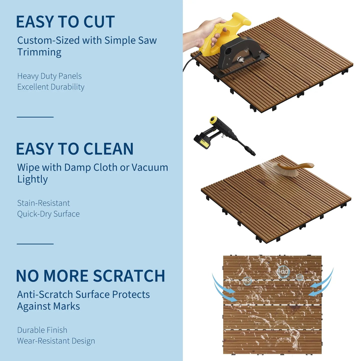 Wood Deck Tiles 12"X12" Interlocking, Snap Together Patio Flooring Covers 32 Sq ft, Non-Slip Water Resistant Balcony Pool Deck
