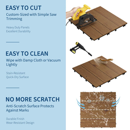 Wood Deck Tiles 12"X12" Interlocking, Snap Together Patio Flooring Covers 32 Sq ft, Non-Slip Water Resistant Balcony Pool Deck