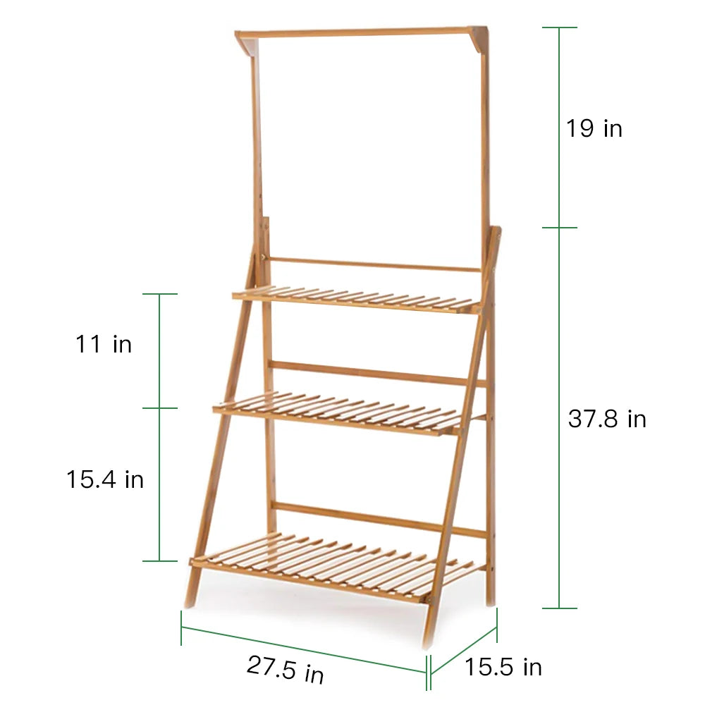 70/100cm Bamboo Plant Stand Folding 3 Tier Flower Pot Display Shelf Indoor Outdoor Ladder Garden Rack for Patio Balcony Living Room