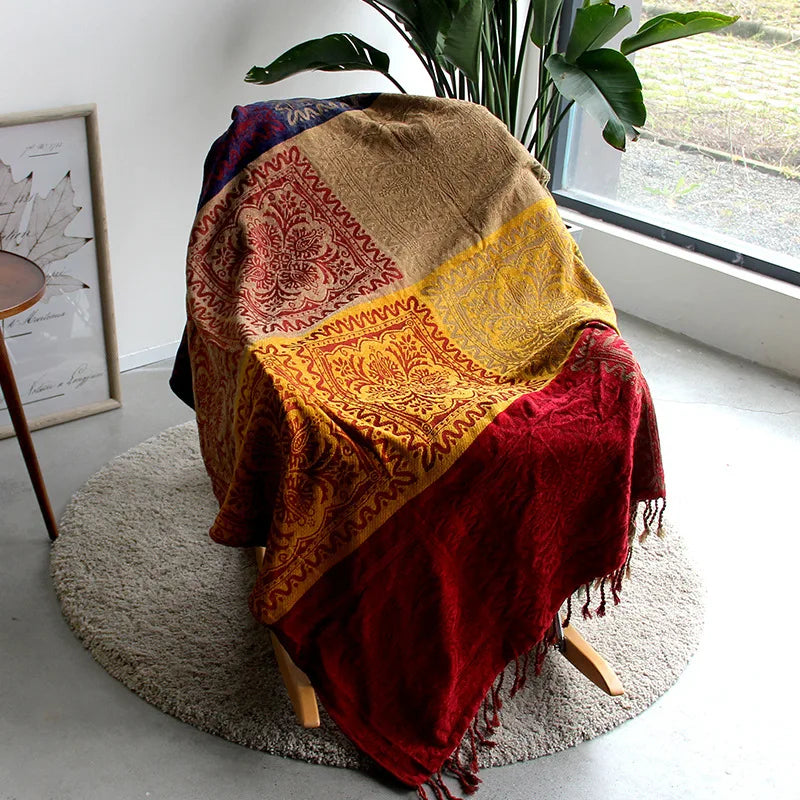Thread Blanket with Tassel Solid Retro Nordic for Bed Sofa Air Conditioning Blanket Travel Breathable Chic Knit Throw Blanket