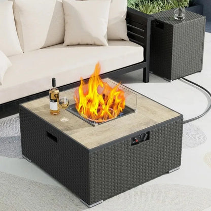 Dual-Purpose 31.5 Inch Square Outdoor Propane Fire Pit Table with 20lb Tank, Suitable for Patio, Deck, and Garden Settings