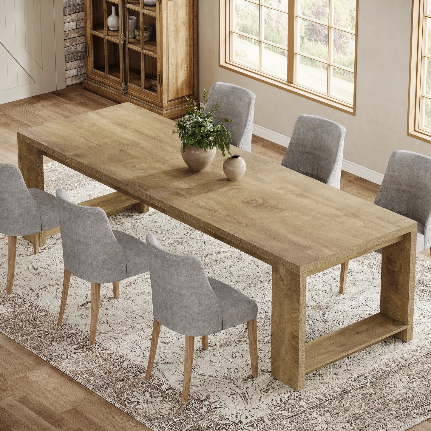 Tribesigns 86.61-Inch Dining Table for 6-8 People, Modern Narrow Long Kitchen Table with Pedestal Base