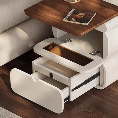 Rustic Nordic Bedside Table With Secret Compartment Safe Curved Cream Nightstand Unique Chic Mesitas De Noche Furniture For Home