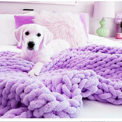 Hand Chunky Knitted Blanket Thick Yarn Merino Wool Bulky Knitting Throw Blankets Throw Carpets Soft Warm Winter Home Sofa Bed