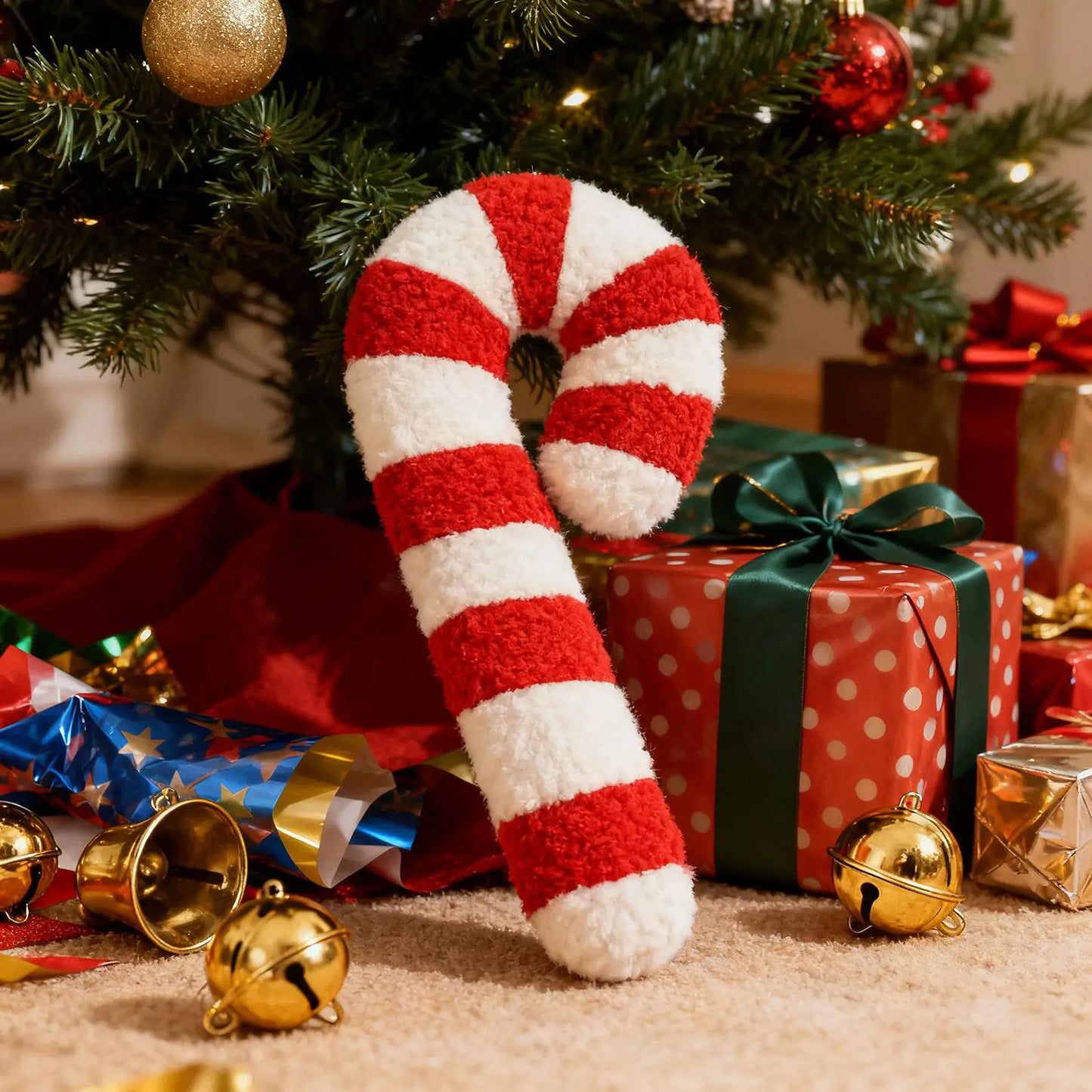 Christmas Throw Pillow Comfortable Candy Cane Shape cushion Christmas Decoration Soft Plush Candy Cushion for Living Room Sofa